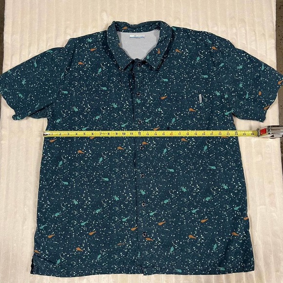 Columbia PFG Navy Button Up Performance Fishing Shirt Mahi/Tuna Print Vented XL - Picture 3 of 7
